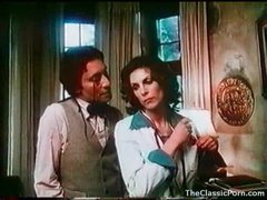 Curly hair gal laid in sexy retro movie